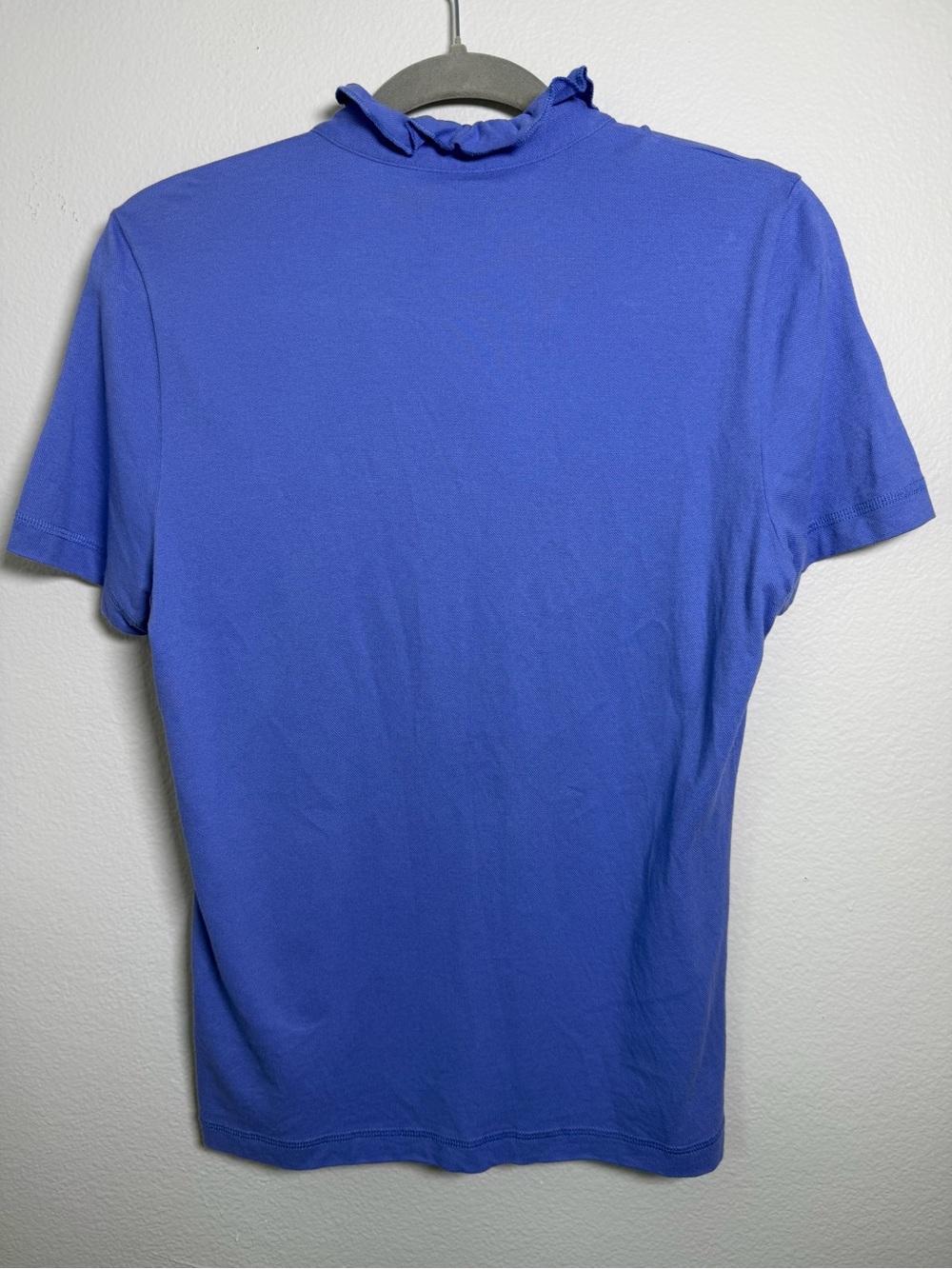 Tory Burch Lydia Ruffle-Placket Short Sleeve Women's Polo Blouse - Indigo Size L - Picture 6 of 9